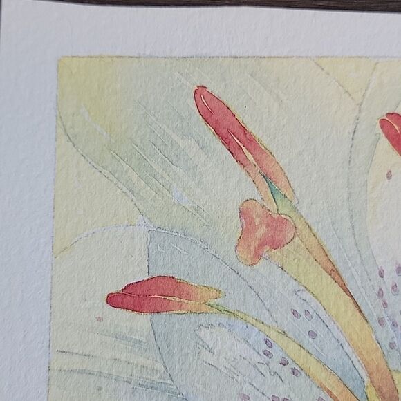 Original watercolor close up of a tiger Lilly titled " LILY " signed on back - Picture 3 of 8
